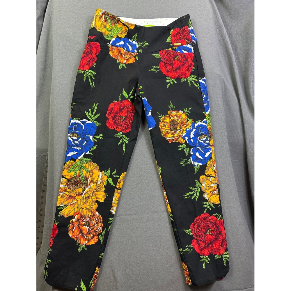 Swing Control Women Floral Golf Pants Black Red Blue Yellow Size 8 Ankle Length
